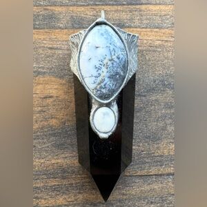 Dendritic Opal + Howlite + Obsidian Crystal Point Pendant